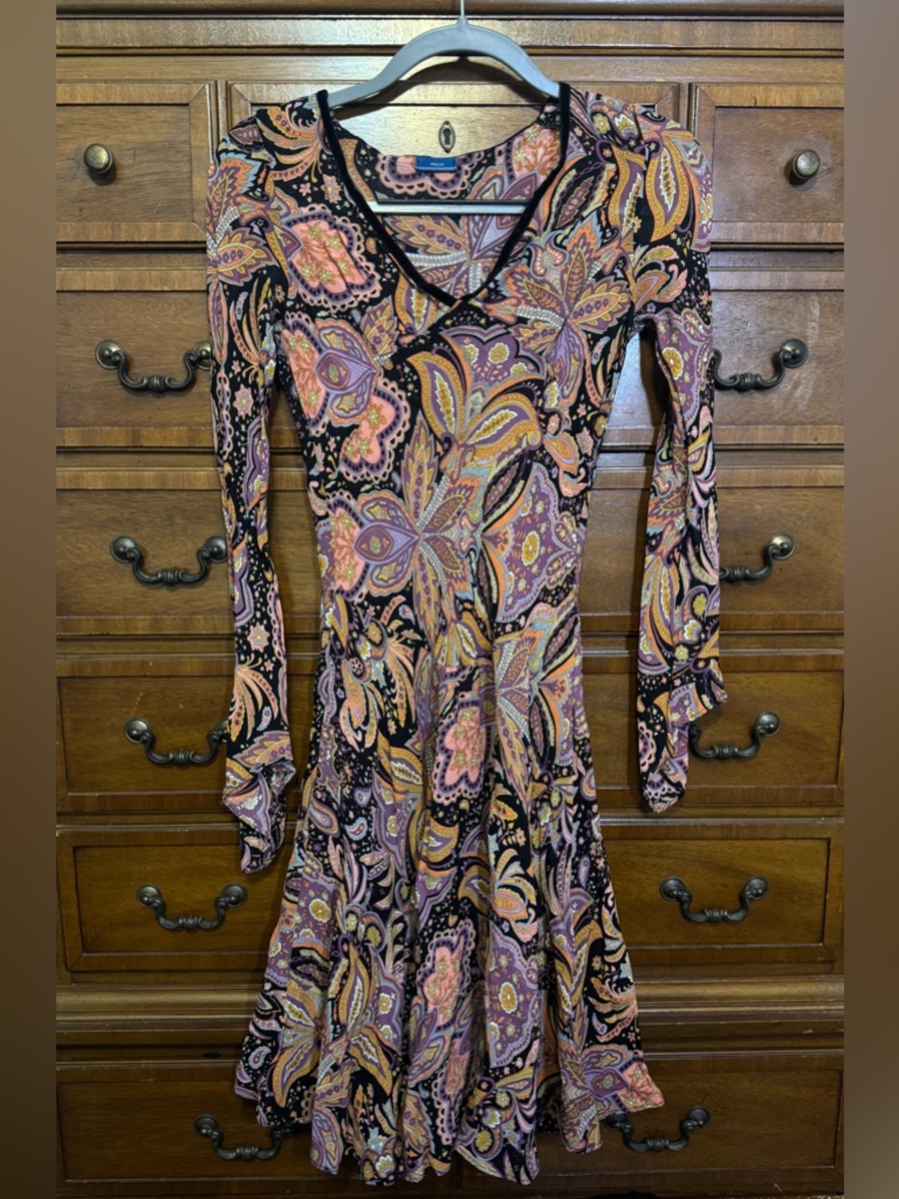 VTG Frenzii Paisley Mini Dress Fairy Sleeve Whimsigoth Boho 100% Rayon Georgette